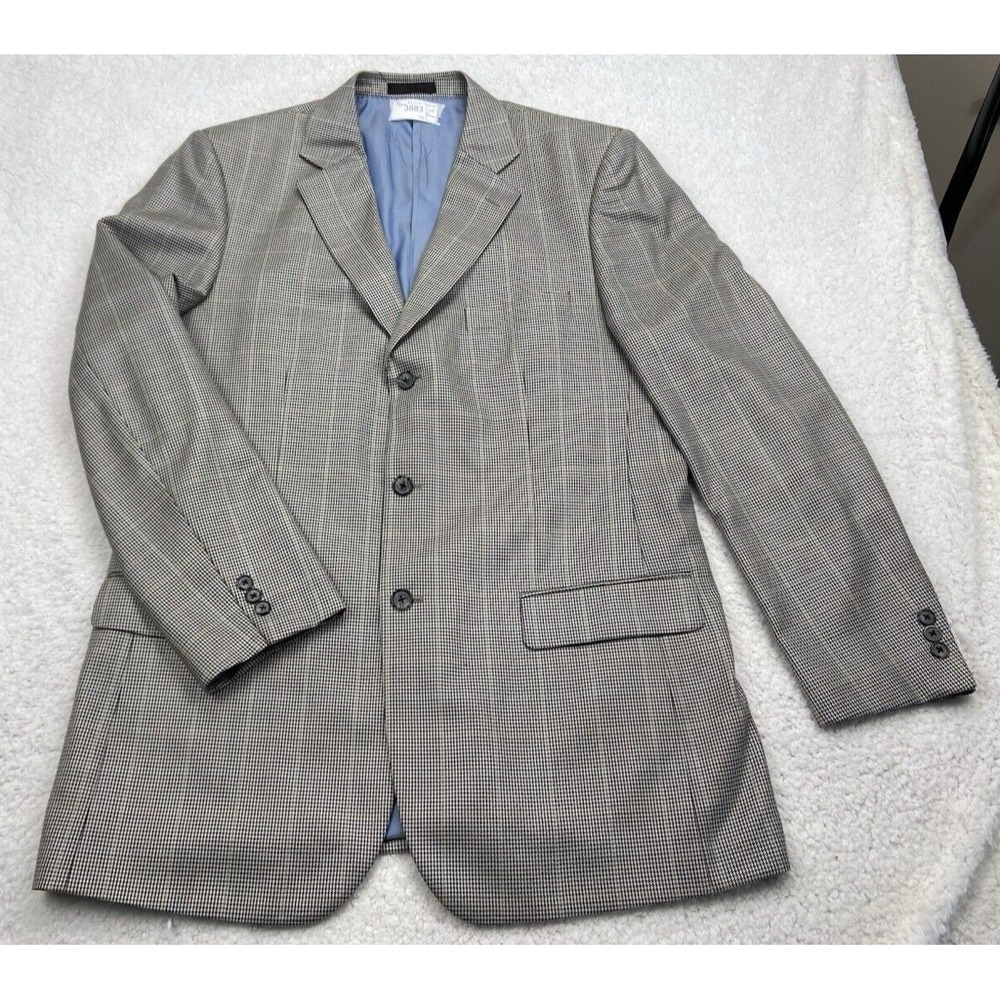 Alan Flusser Sport Coat Mens‎ 44 L Houndstooth SILK WOOL BLEND 3 Button Blazer